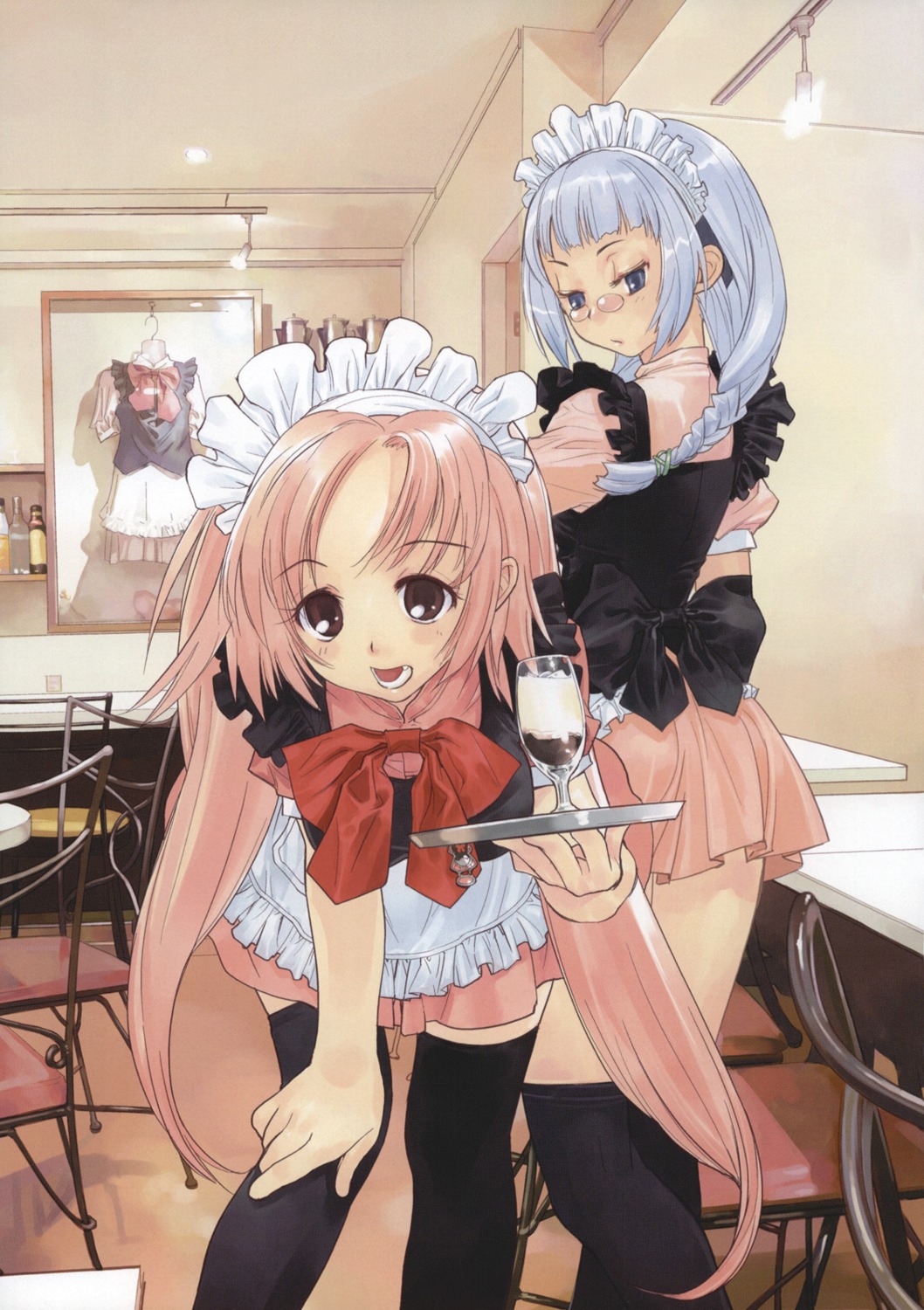 hapoi-dokoro, megane, okazaki_takeshi, thighhighs, waitress