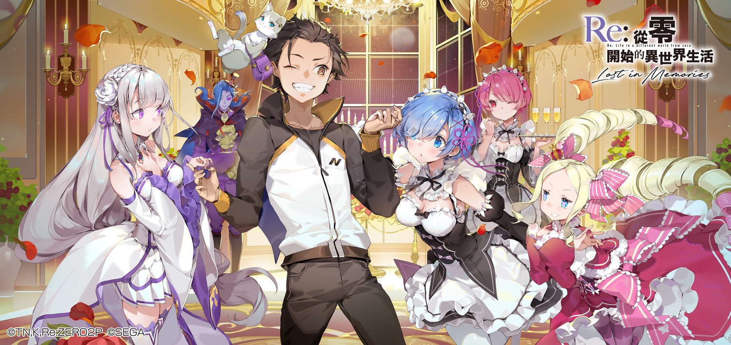 akizero1510, beatrice_(re_zero), cleavage, dress, emilia_(re_zero), gym_uniform, lolita_fashion, maid
