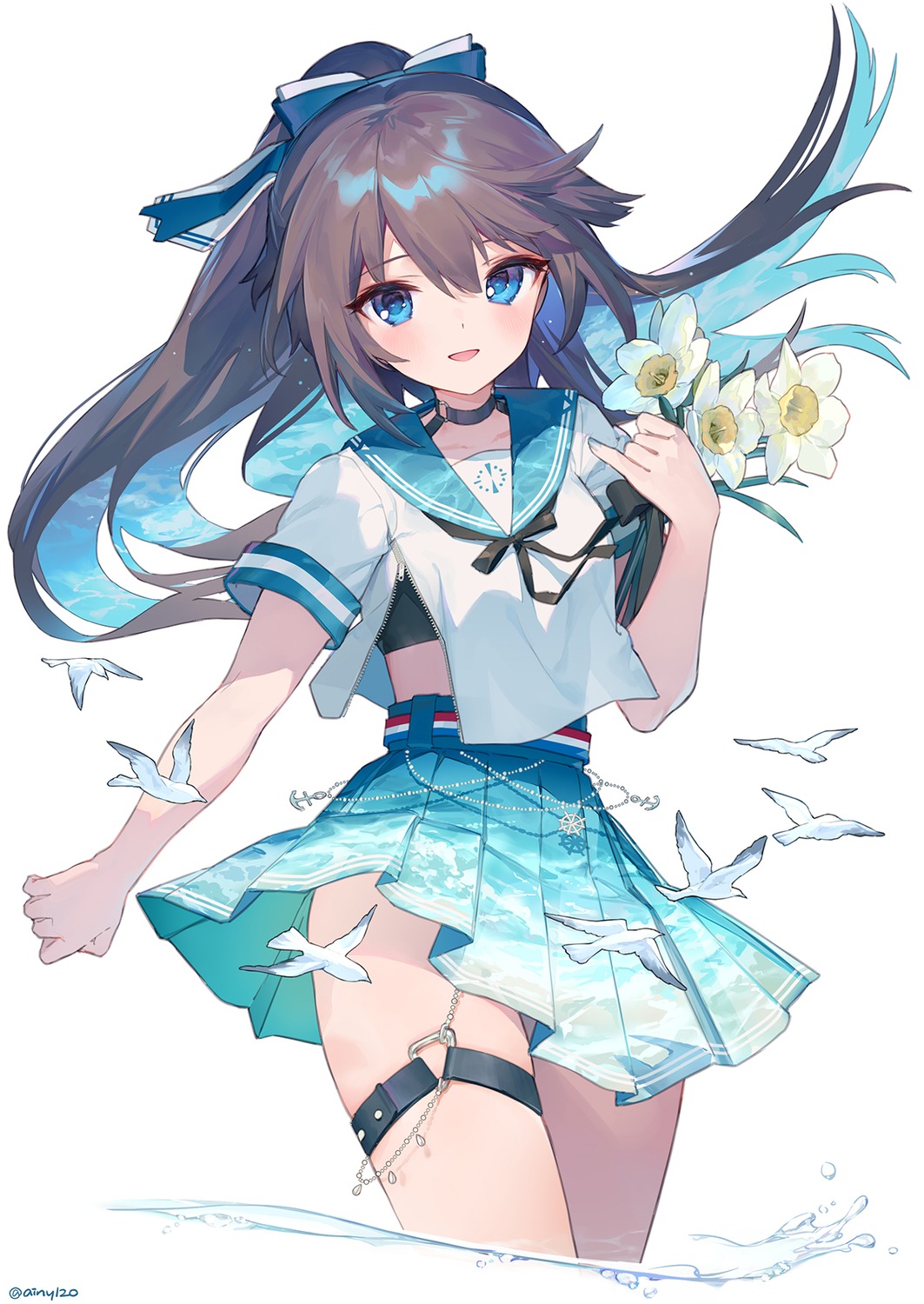 ainy, garter, seifuku, skirt_lift, wet