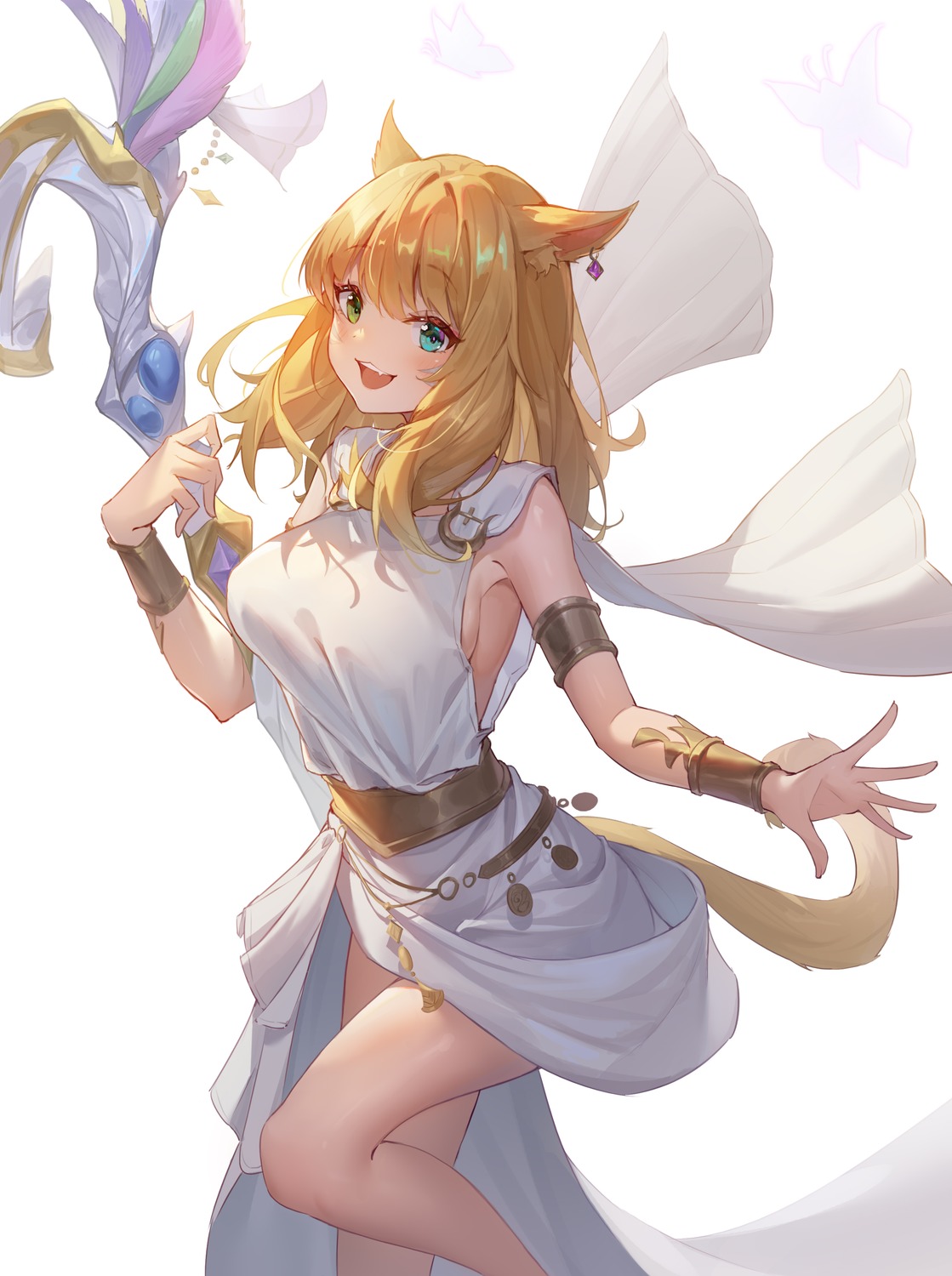 animal_ears, dddsunsky, dress, heterochromia, no_bra, see_through, tail, weapon