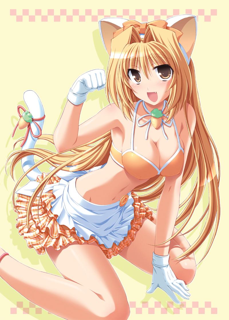 animal_ears, bikini_top, cleavage, hinata_mutsuki, kinoshita_rumi, nekomimi, pia_carrot, swimsuits, tail