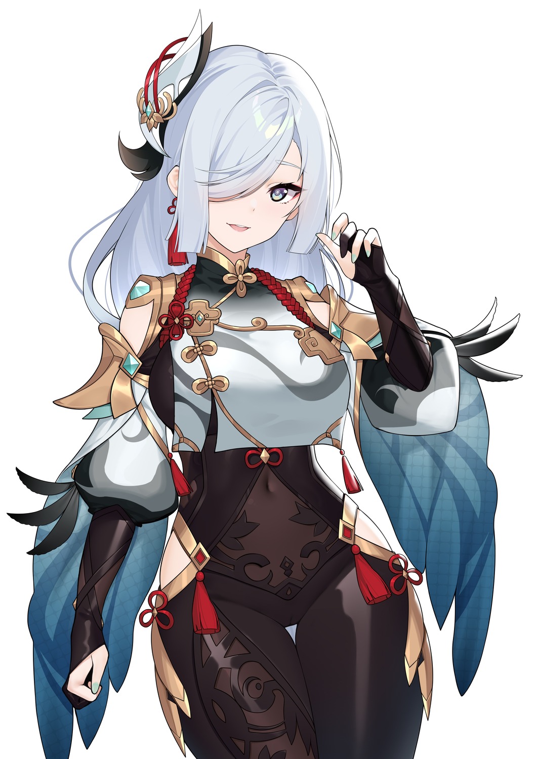 asian_clothes, bodysuit, genshin_impact, shenhe, wu_yao_jun