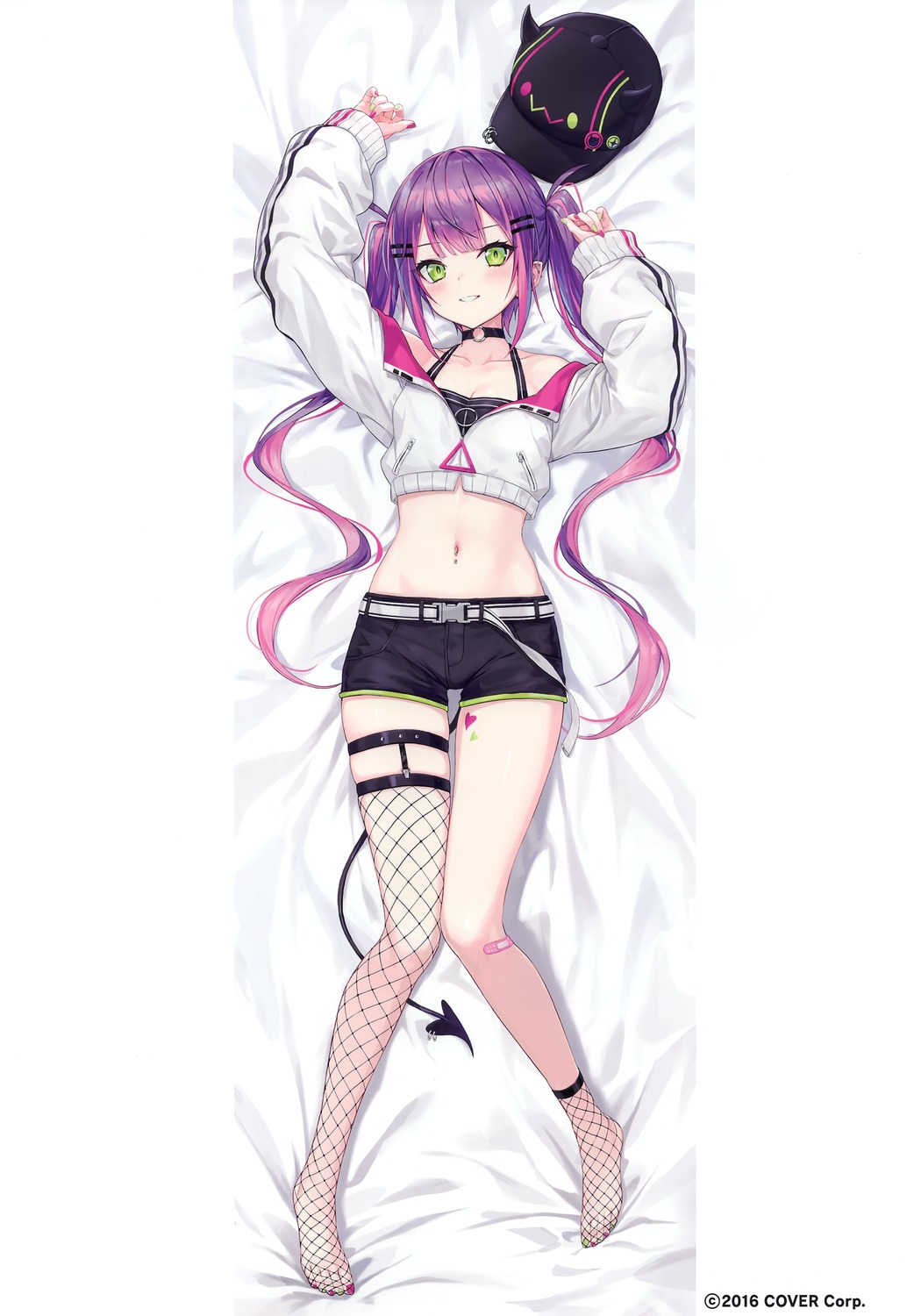 dakimakura, fishnets, garter, guchico, hololive, tail, tokoyami_towa