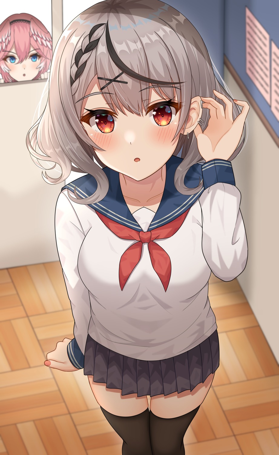 hisui_(user_zvkr2432), hololive, sakamata_chloe, seifuku, takane_lui, thighhighs, wings