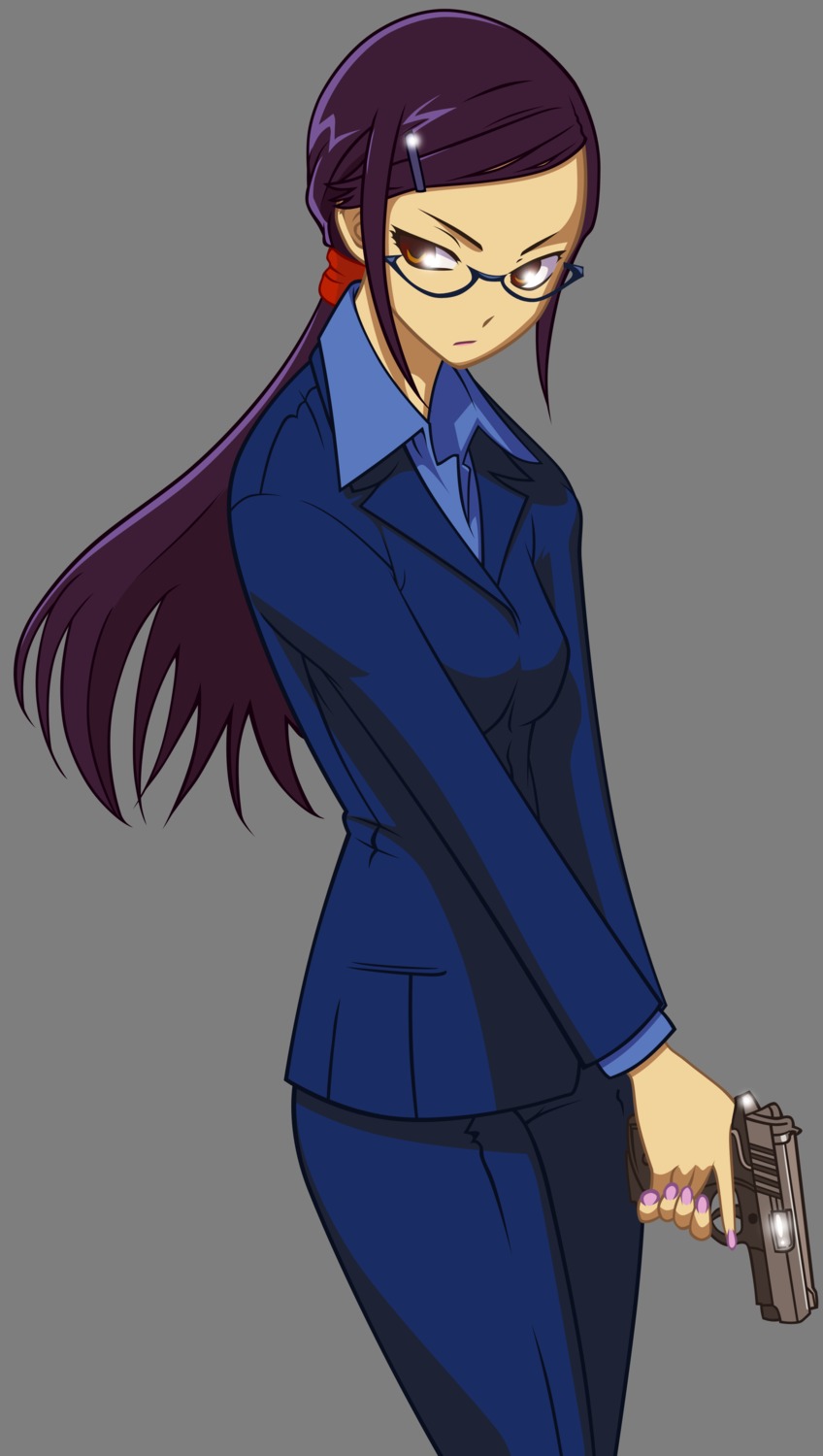 darker_than_black, gun, kirihara_misaki, megane, transparent_png, vector_trace