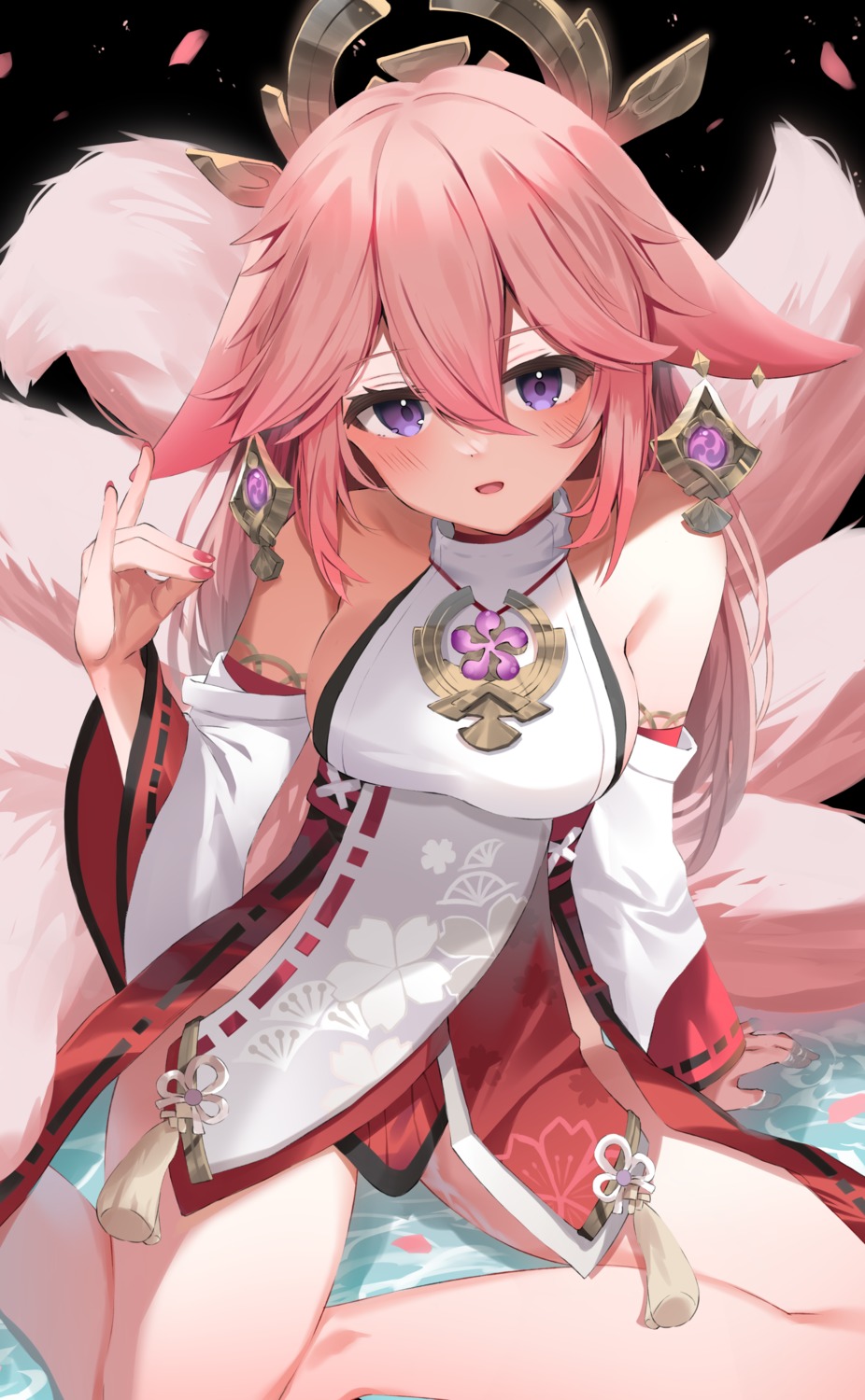 animal_ears, genshin_impact, japanese_clothes, kitsune, mizuki_ryuu, no_bra, tail, yae_miko