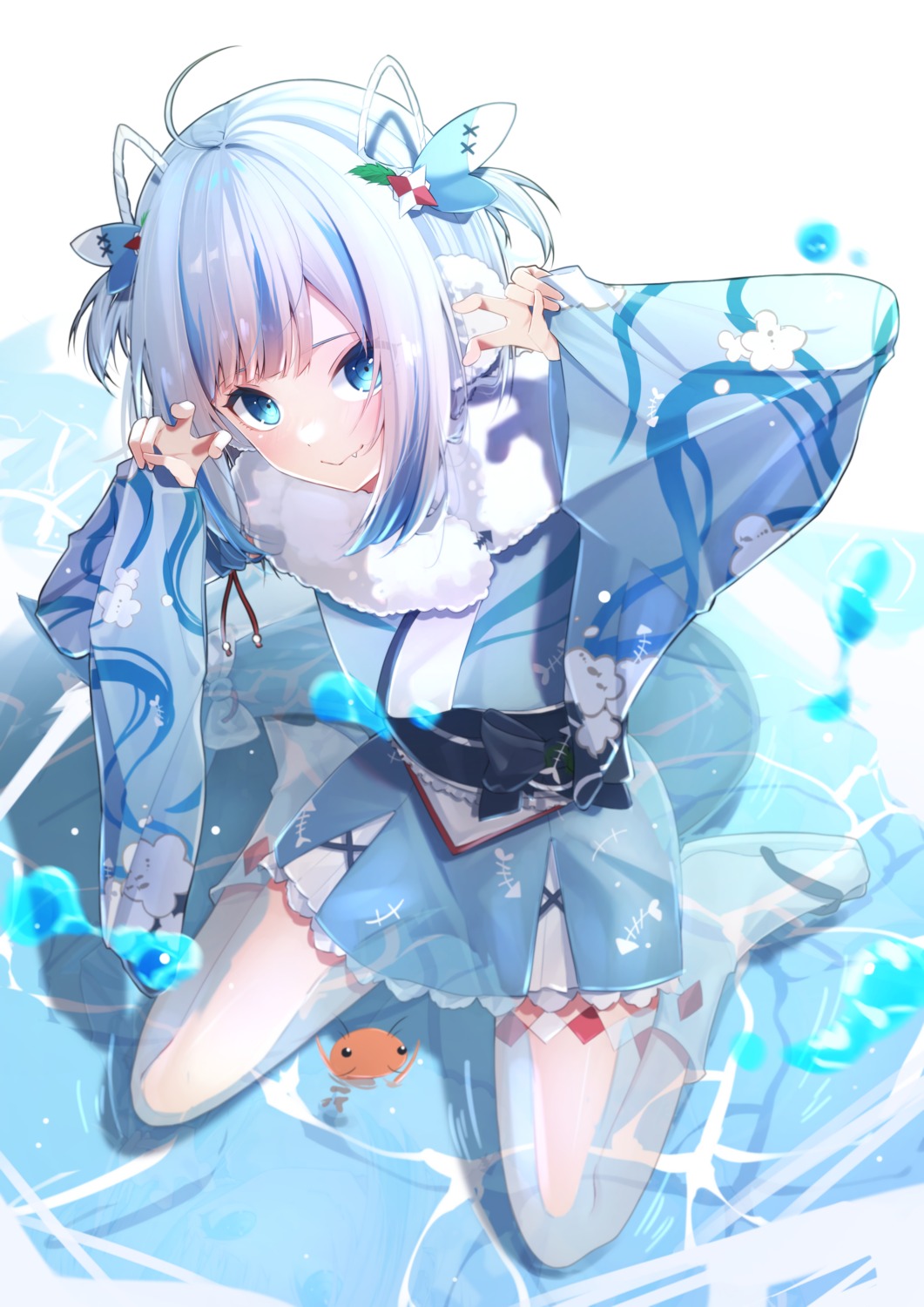 garter, gawr_gura, hololive, hololive_english, japanese_clothes, sarasara_shoyu, tail, wet
