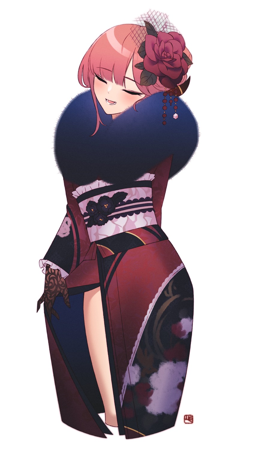 blue_archive, horns, kimono, rikuhachima_aru, skirt_lift, yan_wan