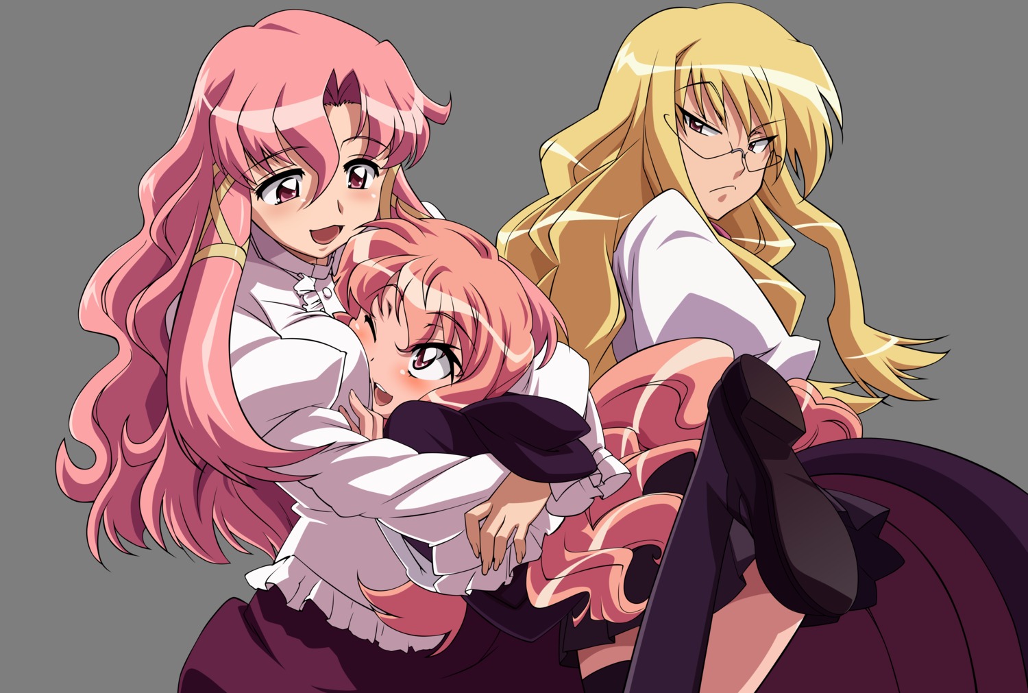 cattleya_(zero_no_tsukaima), elenor, fujii_masahiro, louise_francoise_le_blanc_de_la_valliere, megane, seifuku, thighhighs, transparent_png
