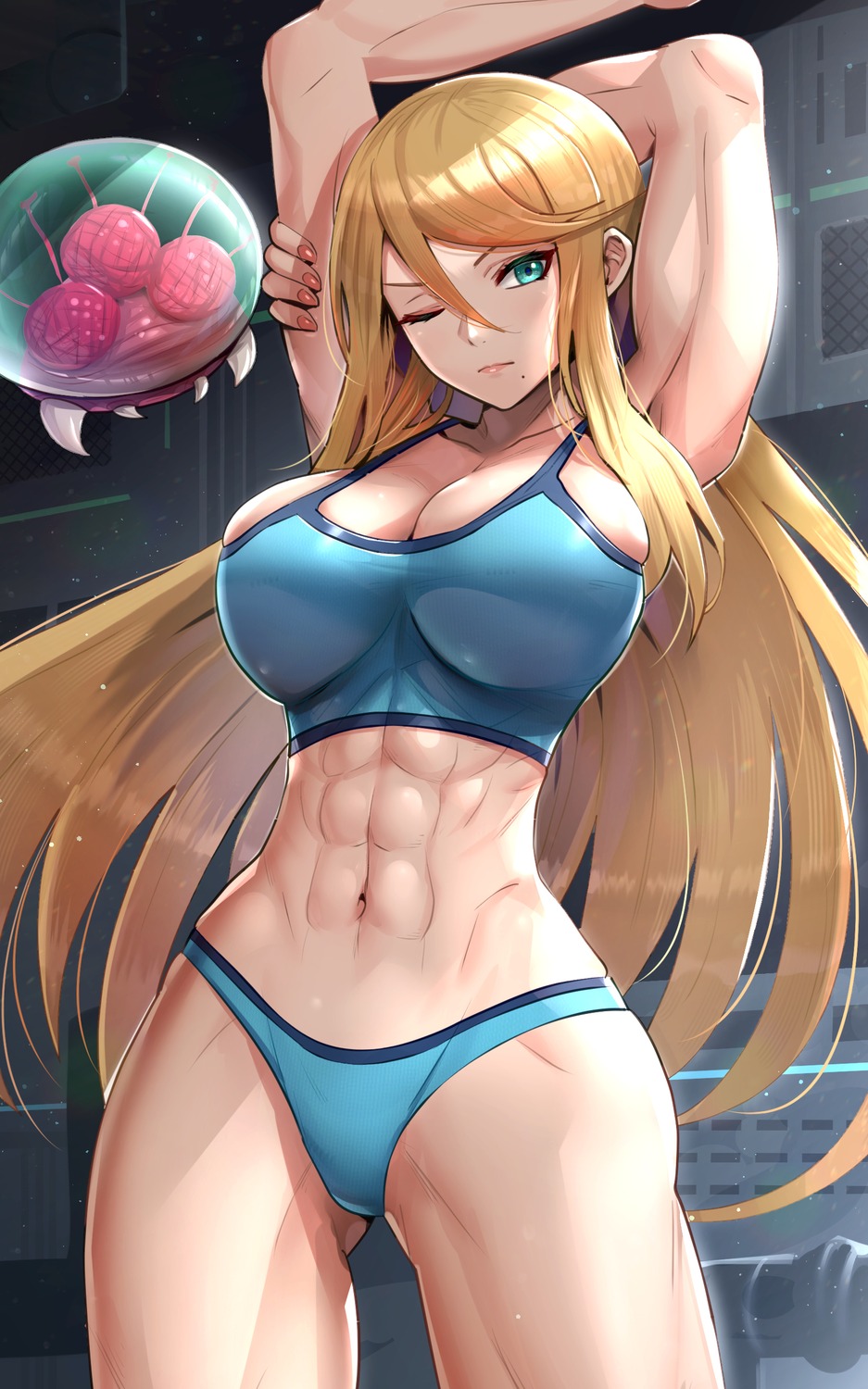 buruma, cleavage, gonzarez, gym_uniform, metroid, metroid_(creature), monster, samus_aran