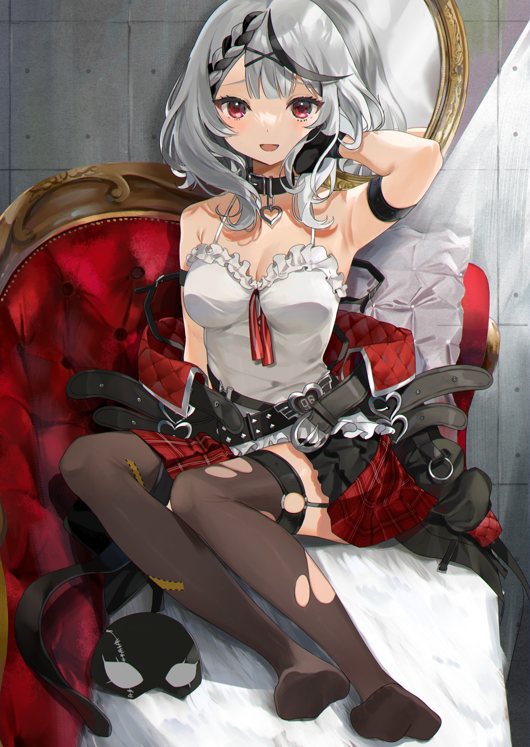 cleavage, hololive, mikanoisi, sakamata_chloe, stockings, thighhighs, torn_clothes