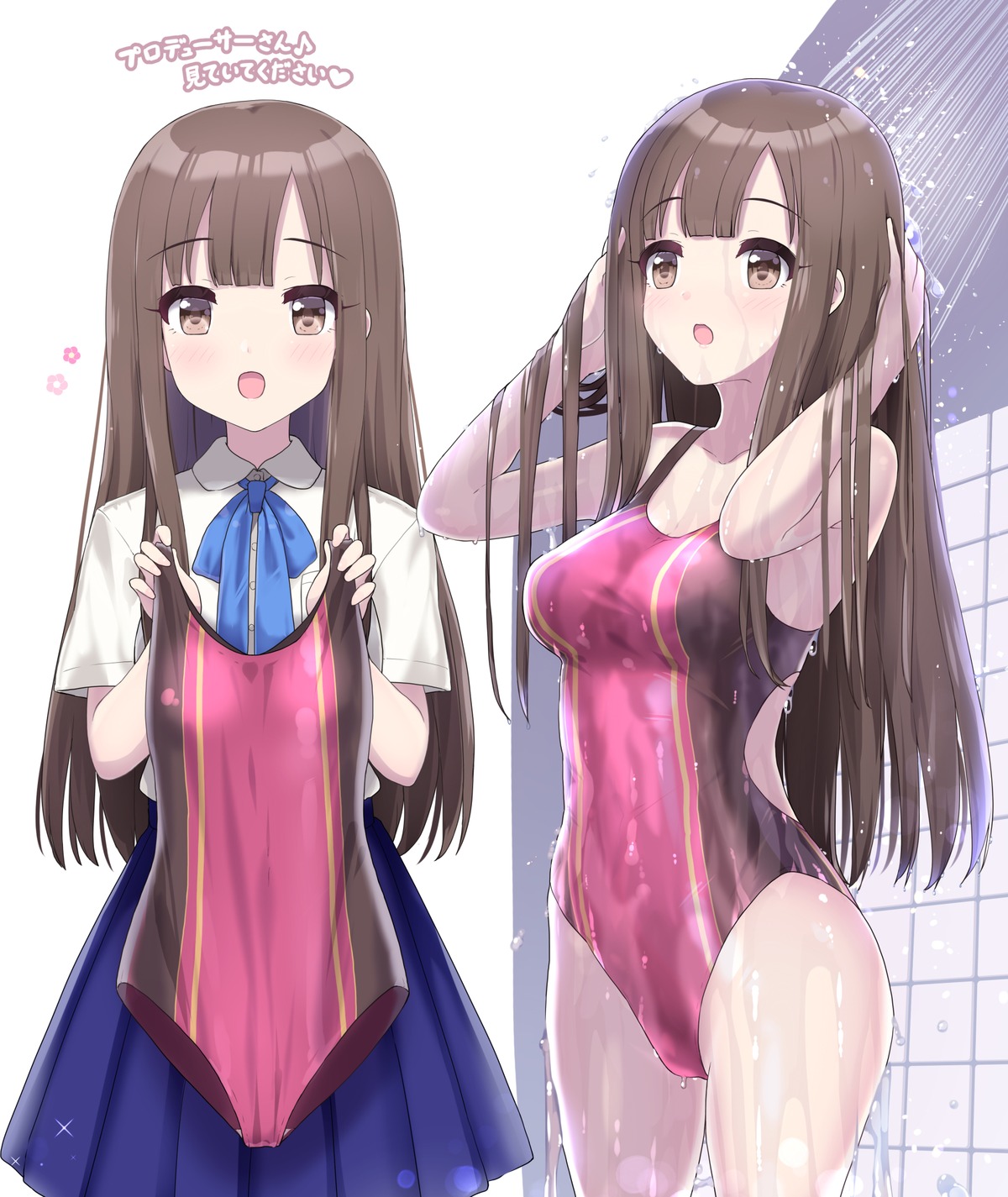 bathing, ktsecond, mizumoto_yukari, seifuku, swimsuits, the_idolm@ster, the_idolm@ster_cinderella_girls, wet