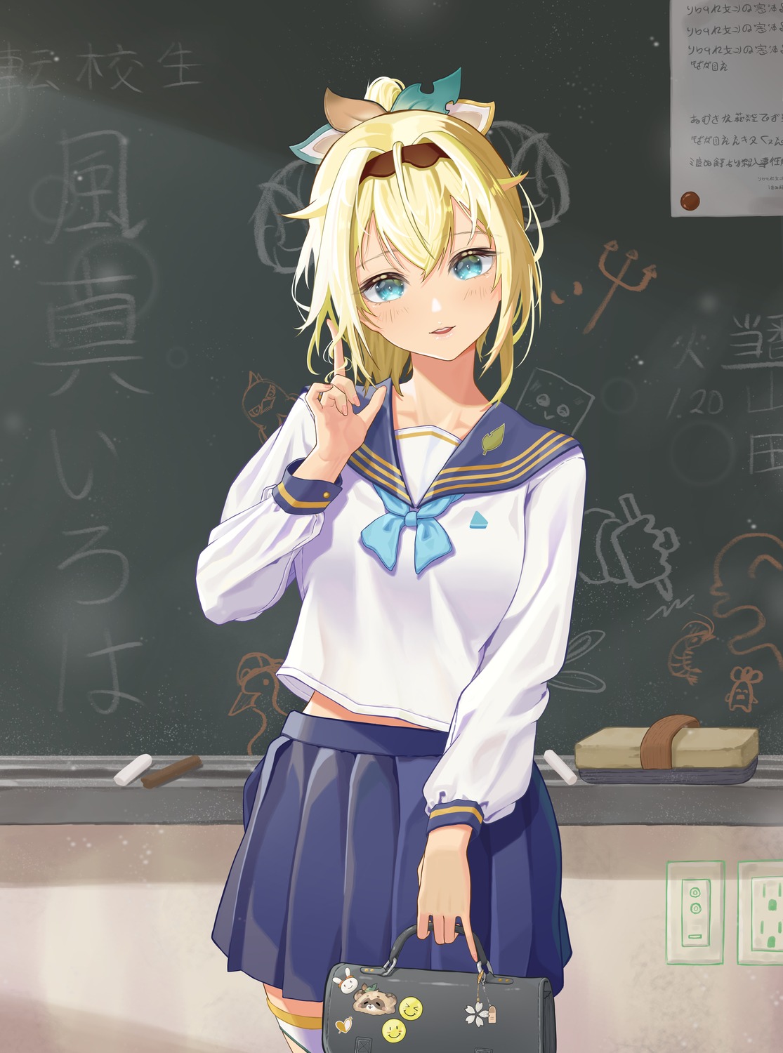 bangom_r, hololive, kazama_iroha, see_through, seifuku, thighhighs