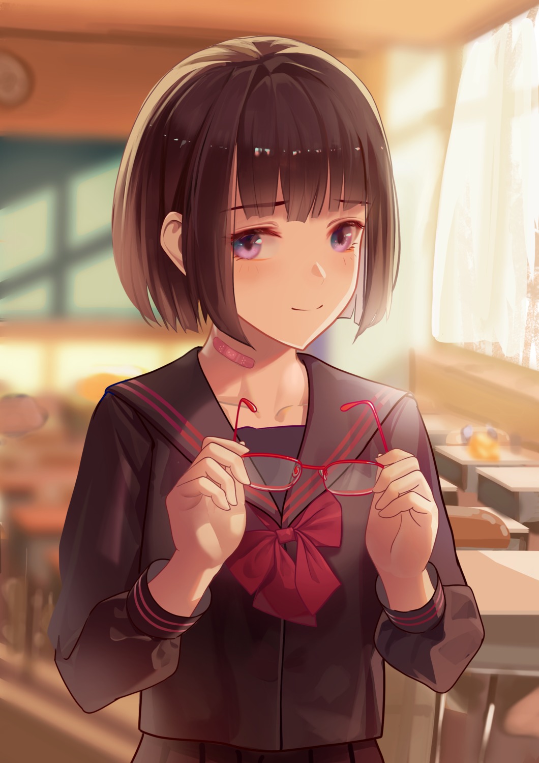 bandaid, cheeky_little_star, megane, seifuku