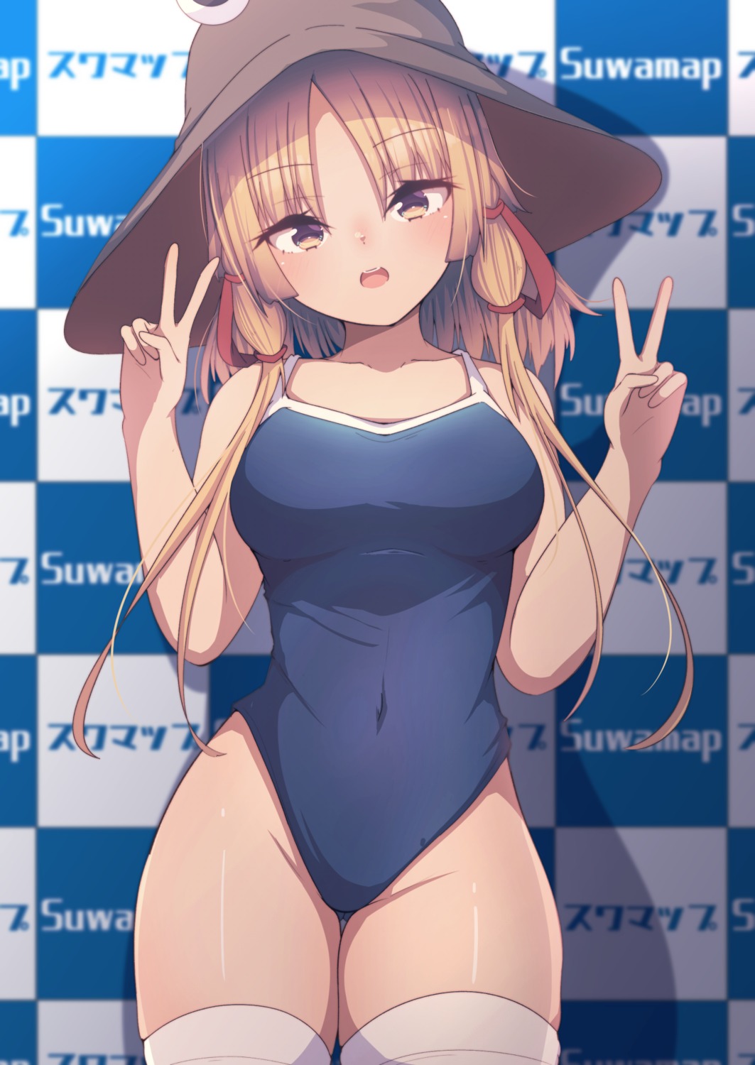 darumoon, moriya_suwako, school_swimsuit, swimsuits, thighhighs, touhou