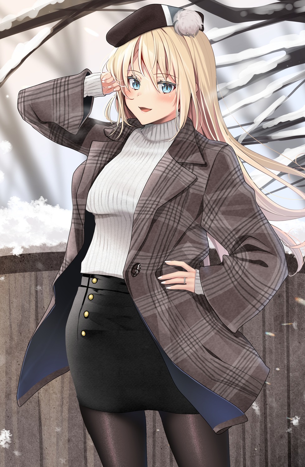 bismarck_(kancolle), kantai_collection, pantyhose, sweater, yunamaro