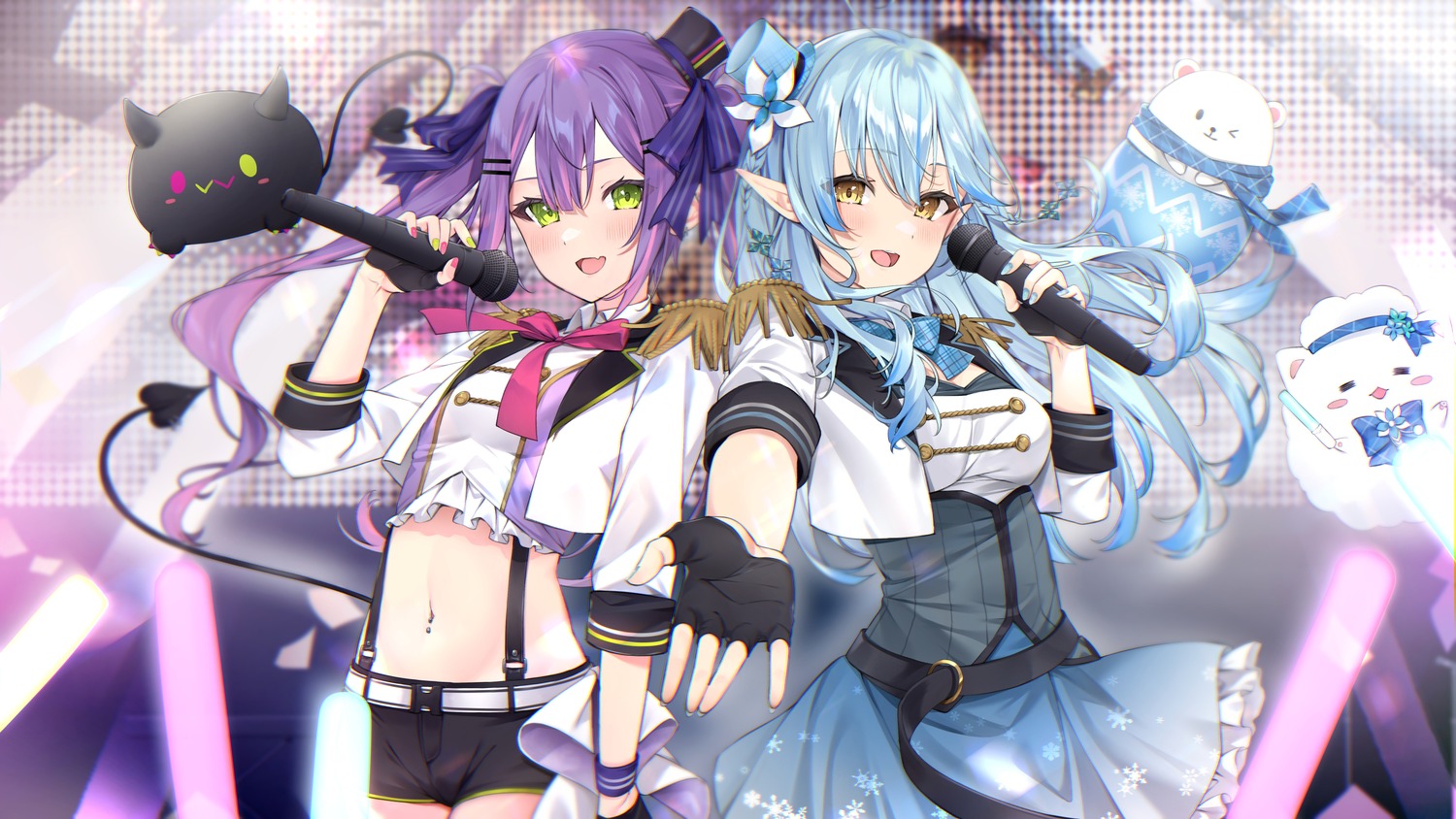 elf, hololive, horns, izumi_kei, pointy_ears, tail, tokoyami_towa, uniform