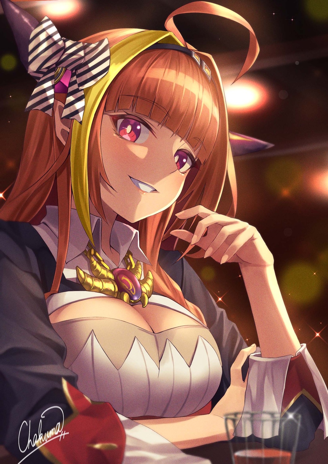 chakuma, cleavage, hololive, horns, kiryuu_coco, pointy_ears