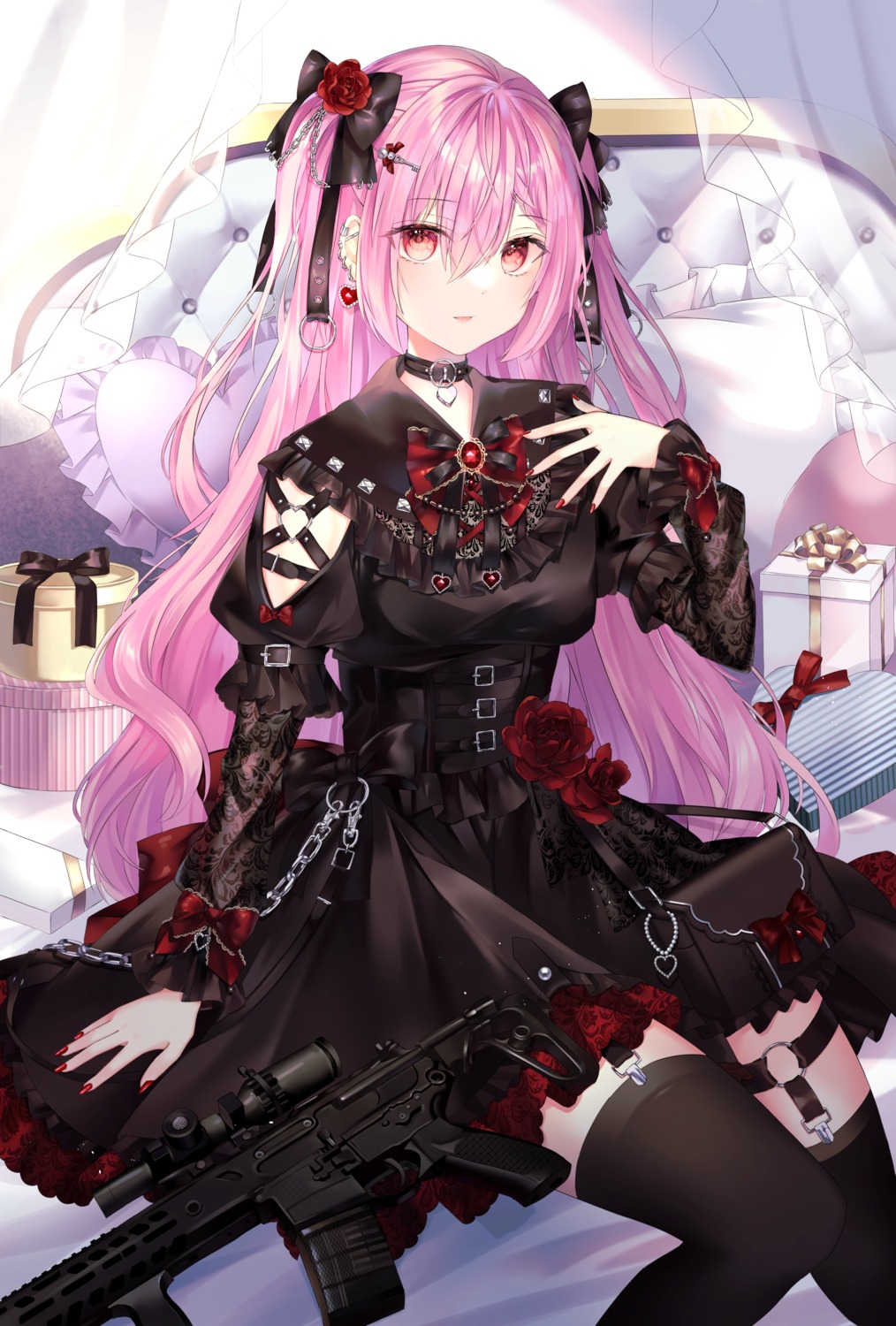 garter, gothic_lolita, gun, lolita_fashion, stockings, thighhighs, yumekoron
