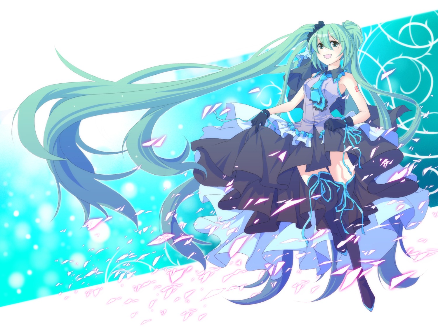 dress, hatsune_miku, kiko, thighhighs, vocaloid, wallpaper
