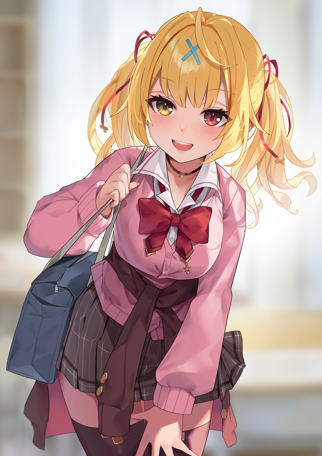 heterochromia, hoshikawa_sara, kaguya_(srx61800), nijisanji, seifuku, sweater, thighhighs