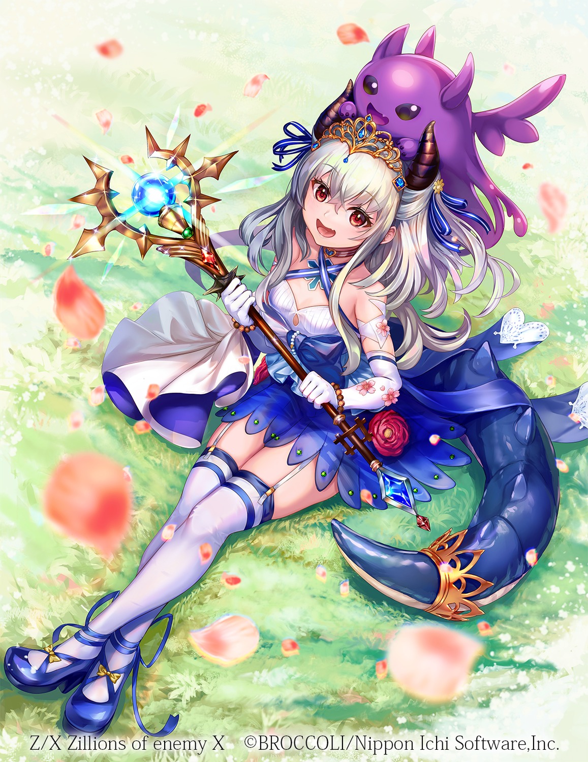 cleavage, heels, horns, pondel, stockings, tail, thighhighs, weapon