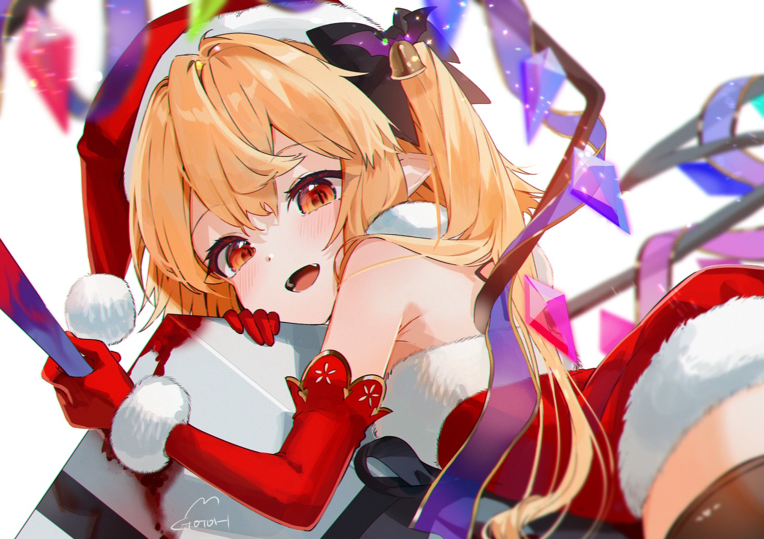 christmas, dress, flandre_scarlet, gotou_(nekocat), pointy_ears, thighhighs, touhou, wings