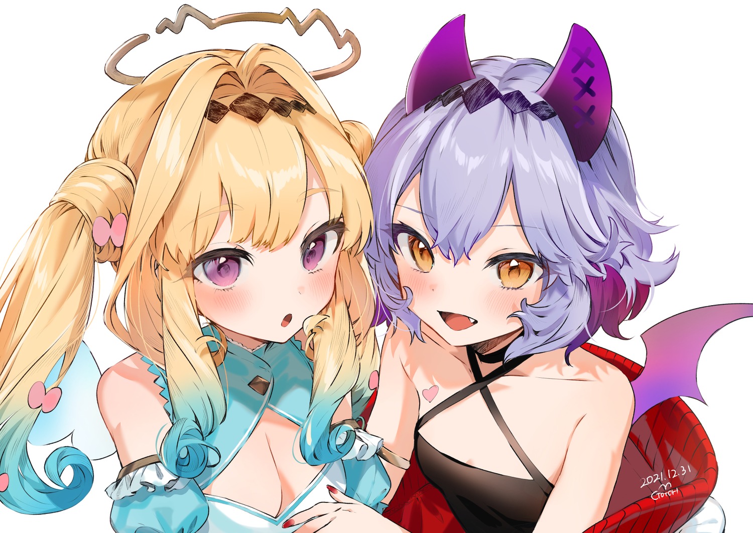 angel, cleavage, devil, gotou_(nekocat), horns, wings