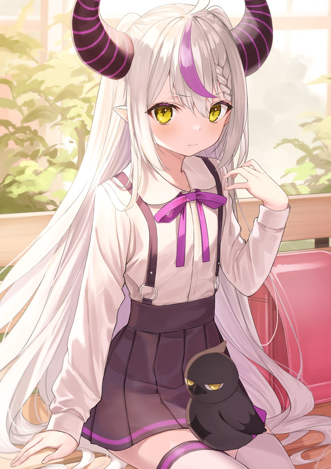 hololive, horns, la+_darknesss, pointy_ears, seifuku, takumi11, thighhighs