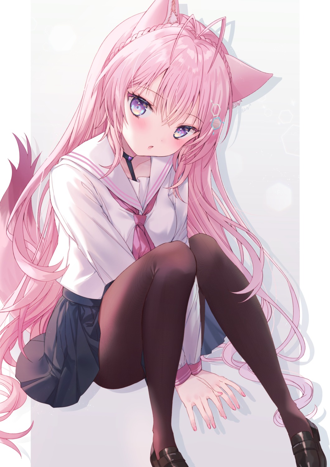 animal_ears, dabi_(dabibubi), hakui_koyori, hololive, pantyhose, seifuku, tail