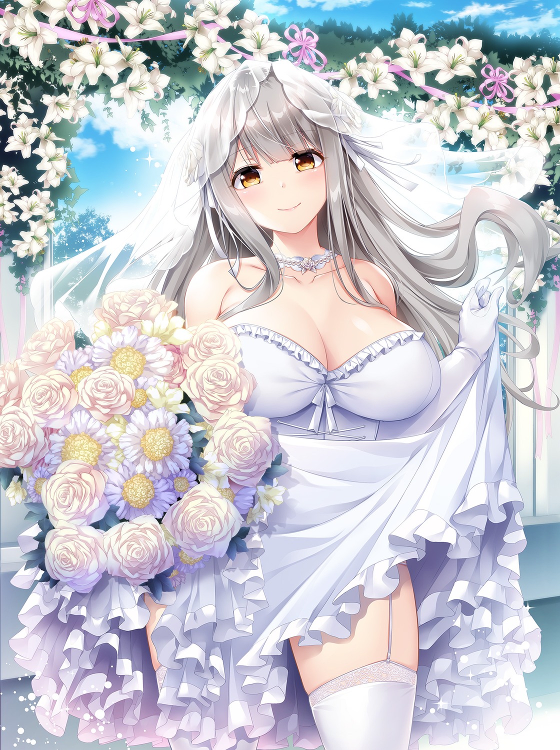 dakikano, dress, koharuno_himari, no_bra, skirt_lift, stockings, tagme, thighhighs