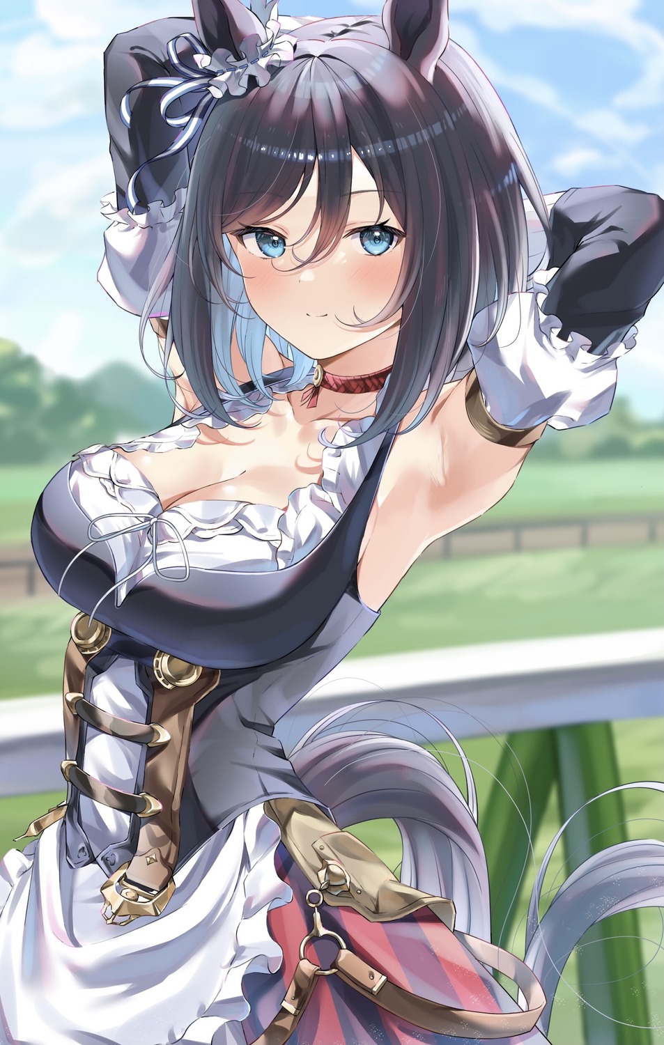 animal_ears, bochibochi_(gyuuniku_6000), cleavage, eishin_flash_(umamusume), tail, uma_musume_pretty_derby, uniform