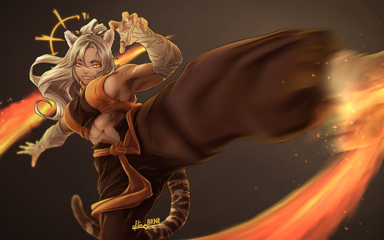 afterbrnr, animal_ears, bandages, no_bra, tail