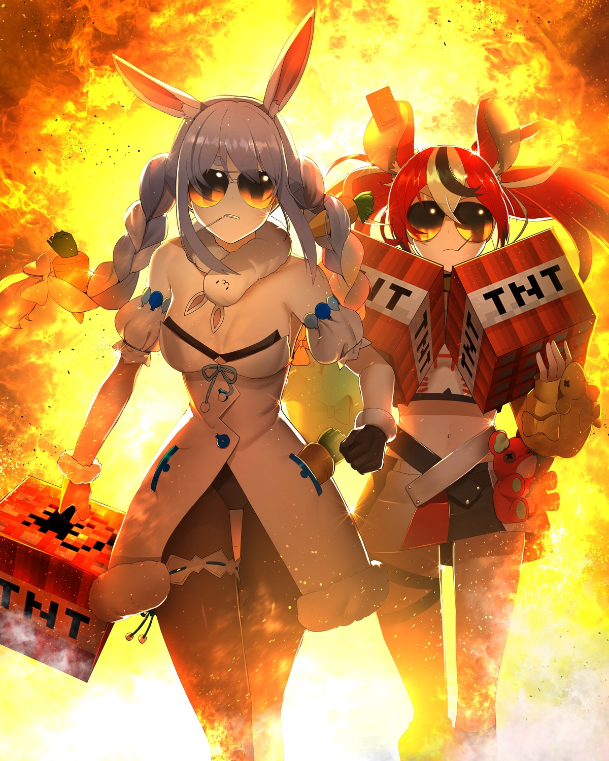 animal_ears, bunny_ears, bunny_girl, garter, hakos_baelz, hololive, hololive_english, megane