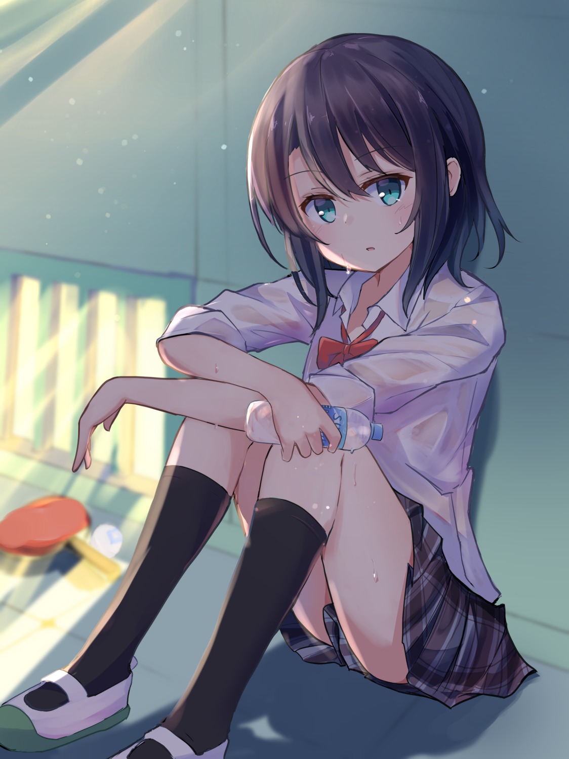 adachi_sakura, adachi_to_shimamura, haemori_ako, see_through, seifuku, skirt_lift, wet_clothes
