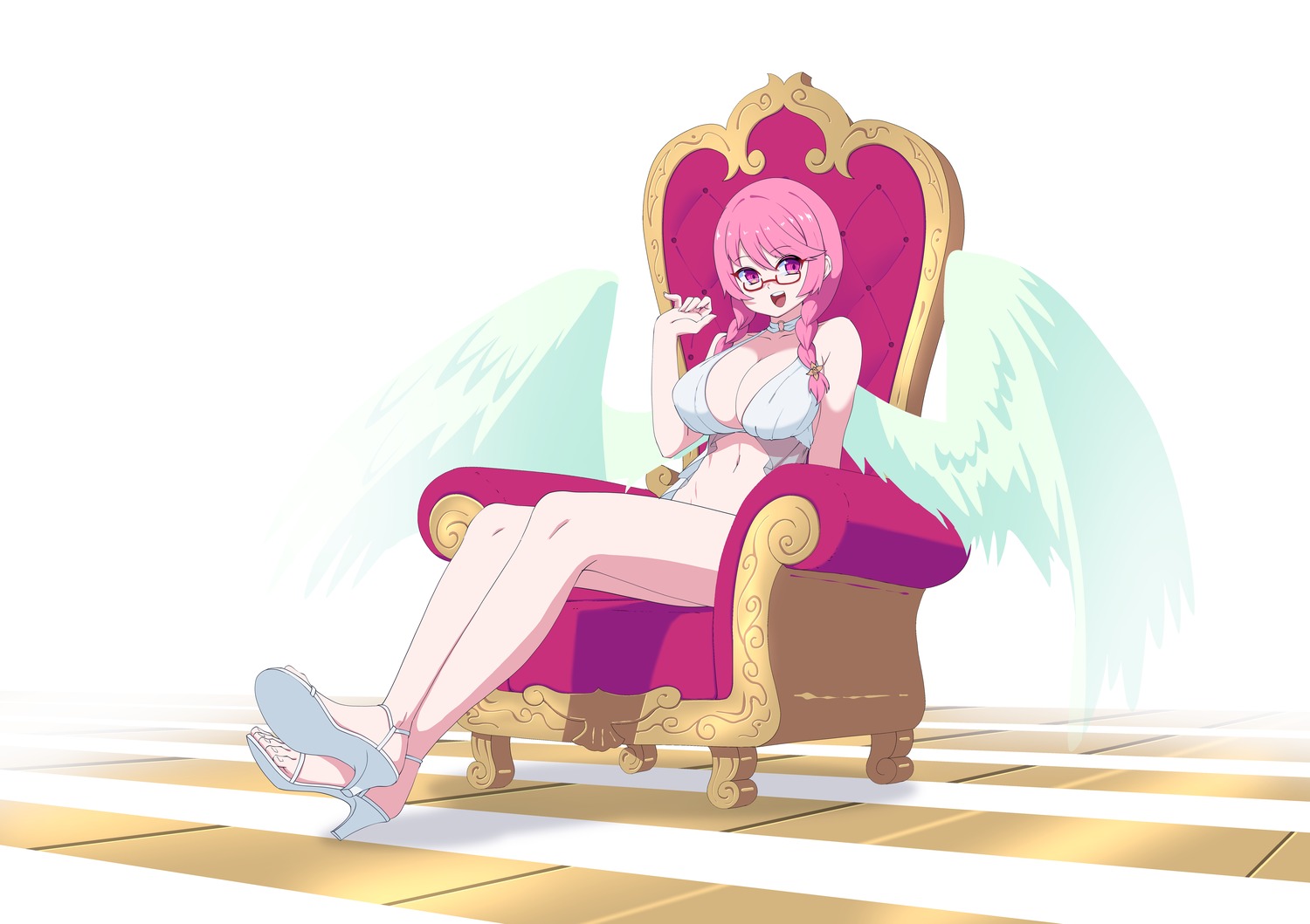 angel, heels, megane, no_bra, oppaihobby, wings
