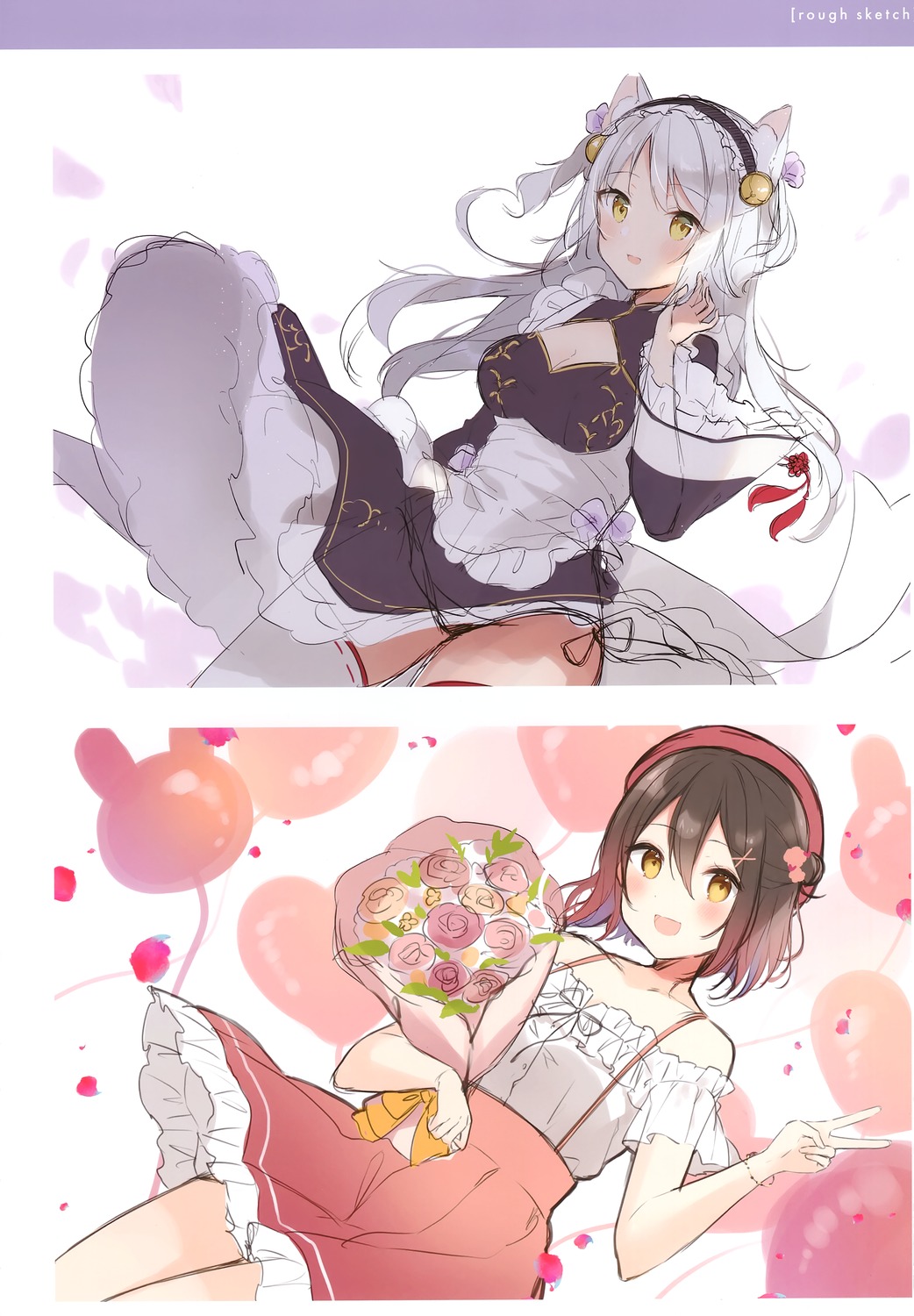 animal_ears, cleavage, gelatin*, maid, nekomimi, pantsu, shiino_sera, sketch