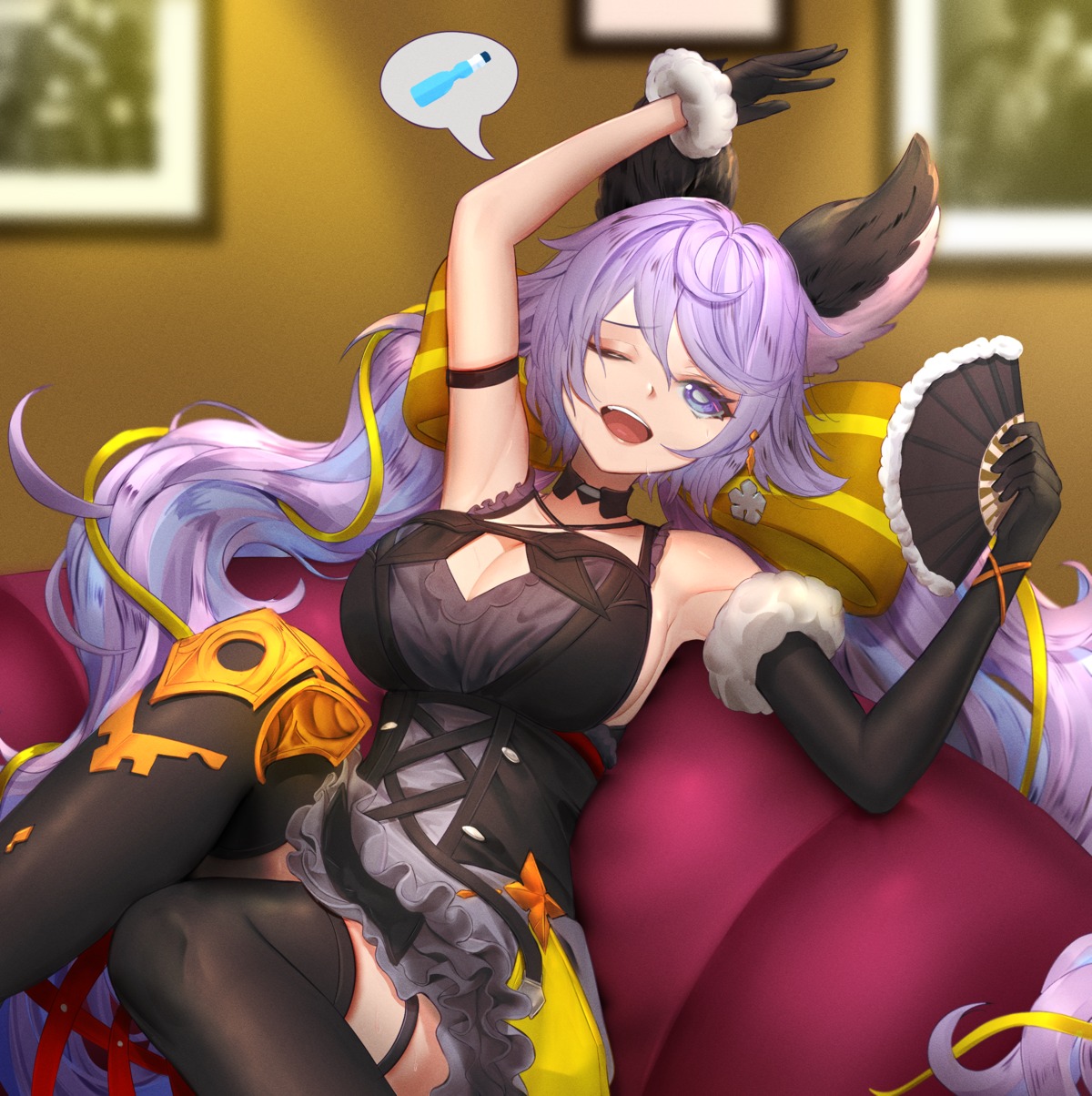 animal_ears, braco, cleavage, garter, granblue_fantasy, no_bra, satyros_(granblue_fantasy), thighhighs