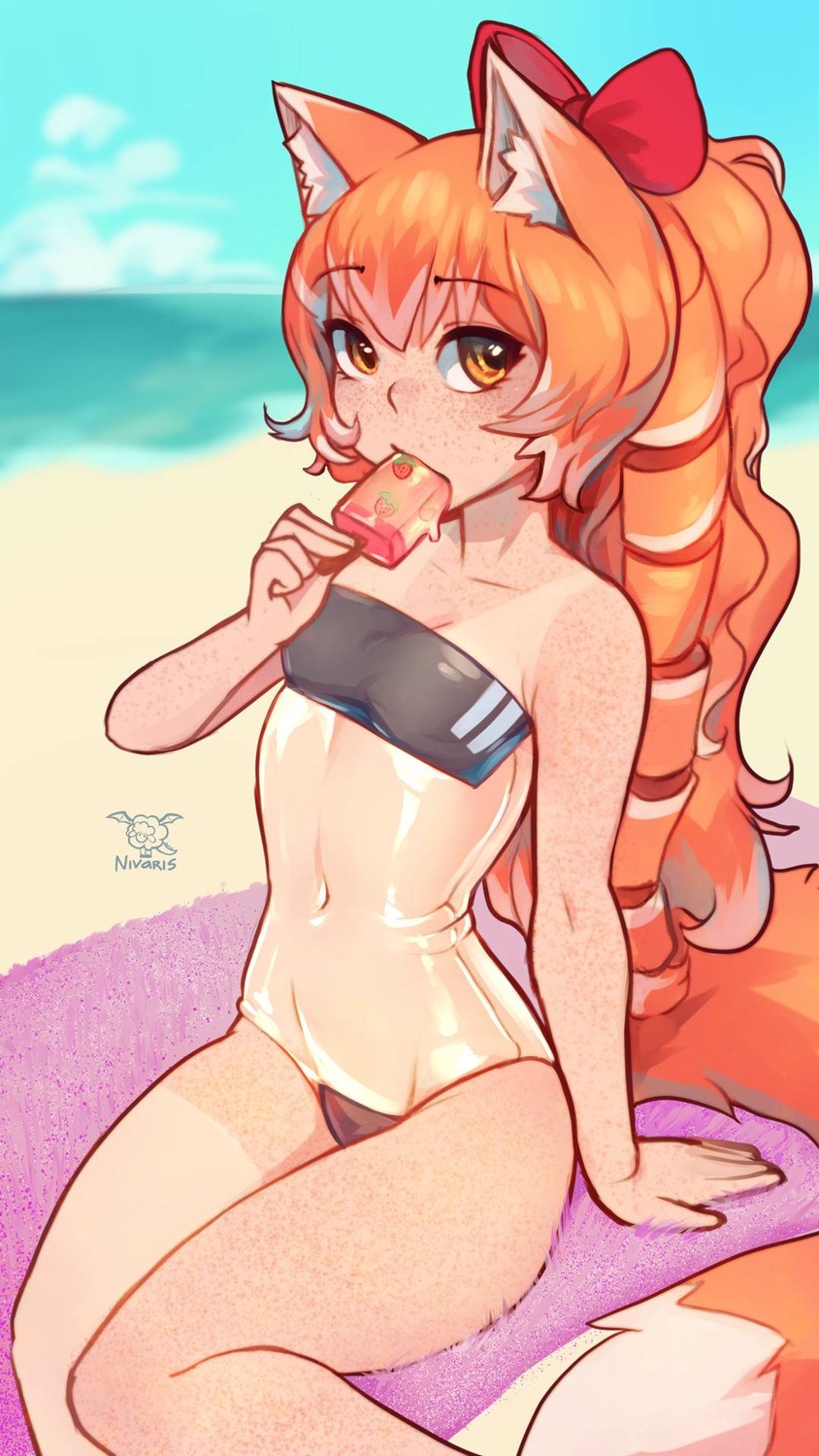 animal_ears, kitsune, see_through, sunset_nivaris, swimsuits, tail, tan_lines