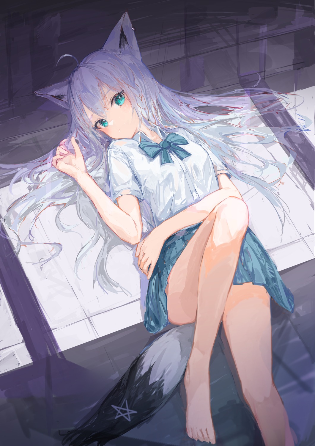 animal_ears, hololive, hololive_gamers, ichika_(ichika87), kitsune, seifuku, shirakami_fubuki, sketch