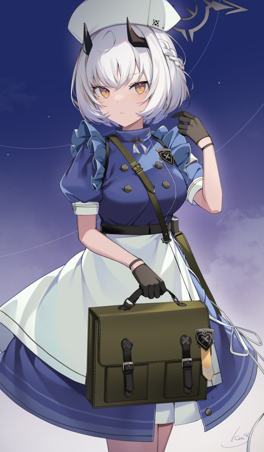 blue_archive, halo, himuro_sena, horns, icomochi, nurse