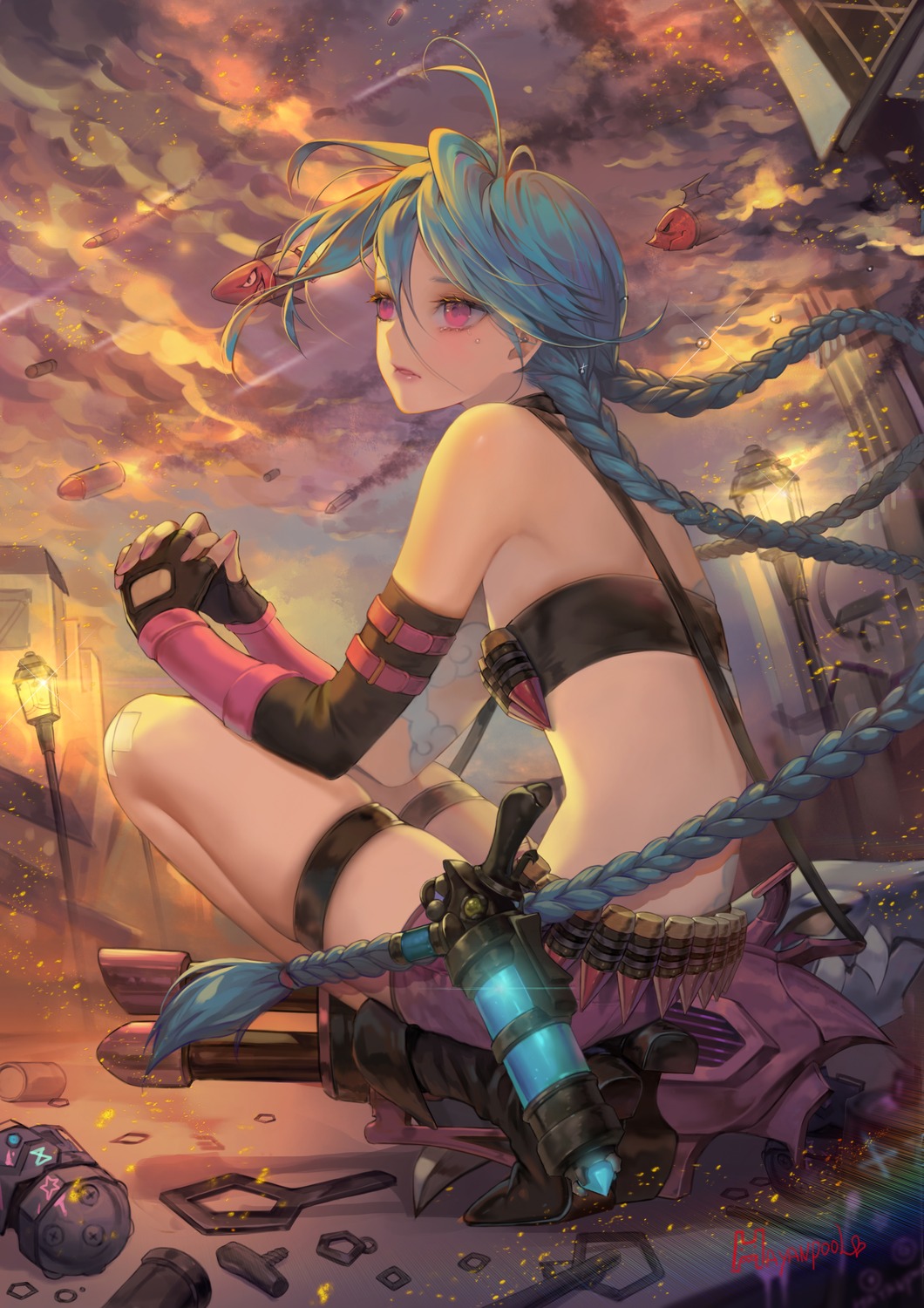 garter, gun, hayanpool, jinx, league_of_legends, no_bra