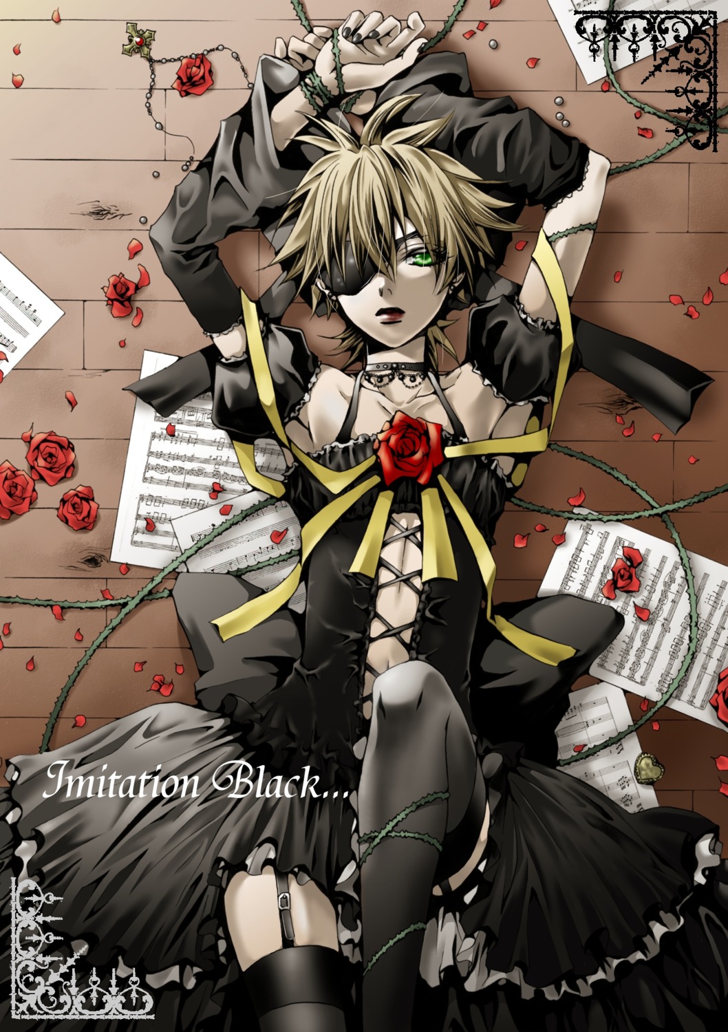 crossdress, hakuseki, imitation_black_(vocaloid), kagamine_len, male, vocaloid