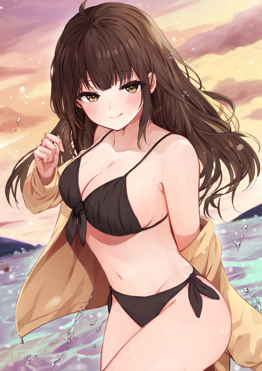 bikini, cleavage, open_shirt, racchi., swimsuits, wet