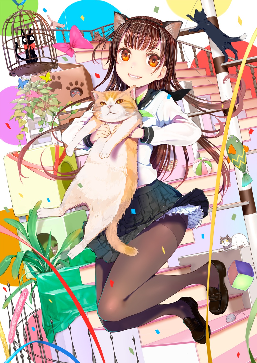 animal_ears, mikazuki_akira, neko, nekomimi, pantyhose, seifuku, skirt_lift