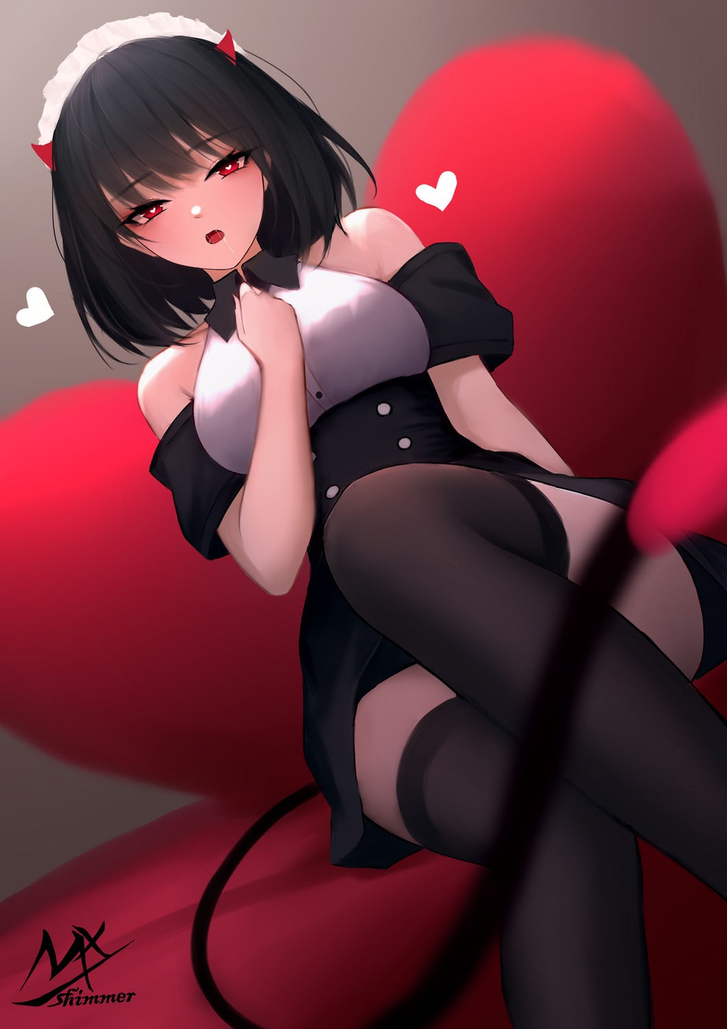 horns, maid, shimmer, tail, thighhighs