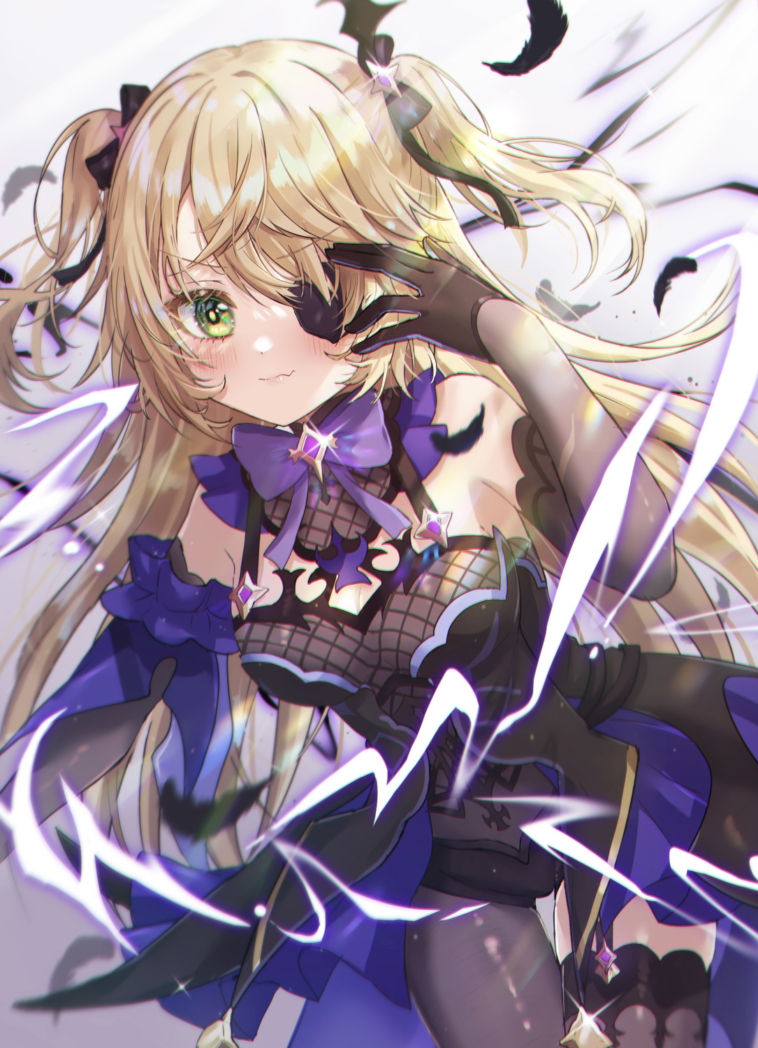 eyepatch, fischl, fishnets, genshin_impact, shinzousan, stockings, thighhighs