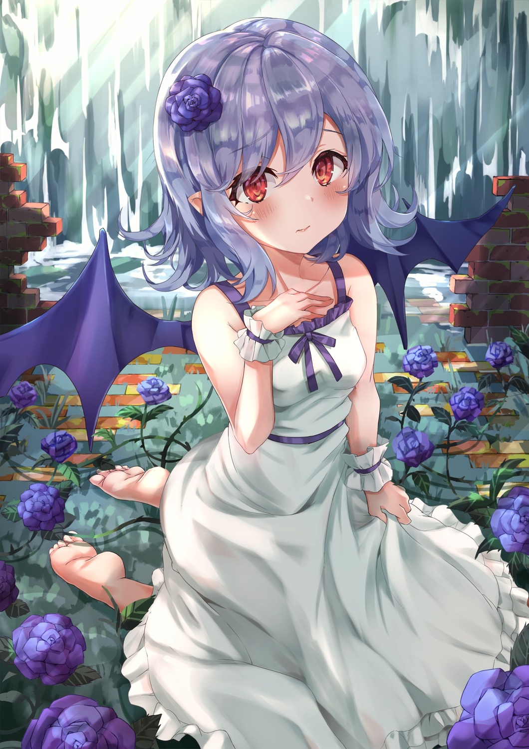 dress, pointy_ears, remilia_scarlet, summer_dress, torottye, touhou, wings