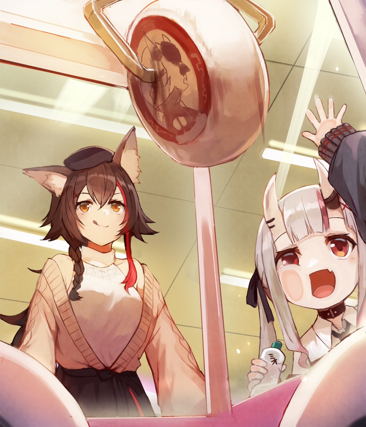animal_ears, hololive, hololive_gamers, horns, nakiri_ayame, ookami_mio, sue_(bg-bros), sweater