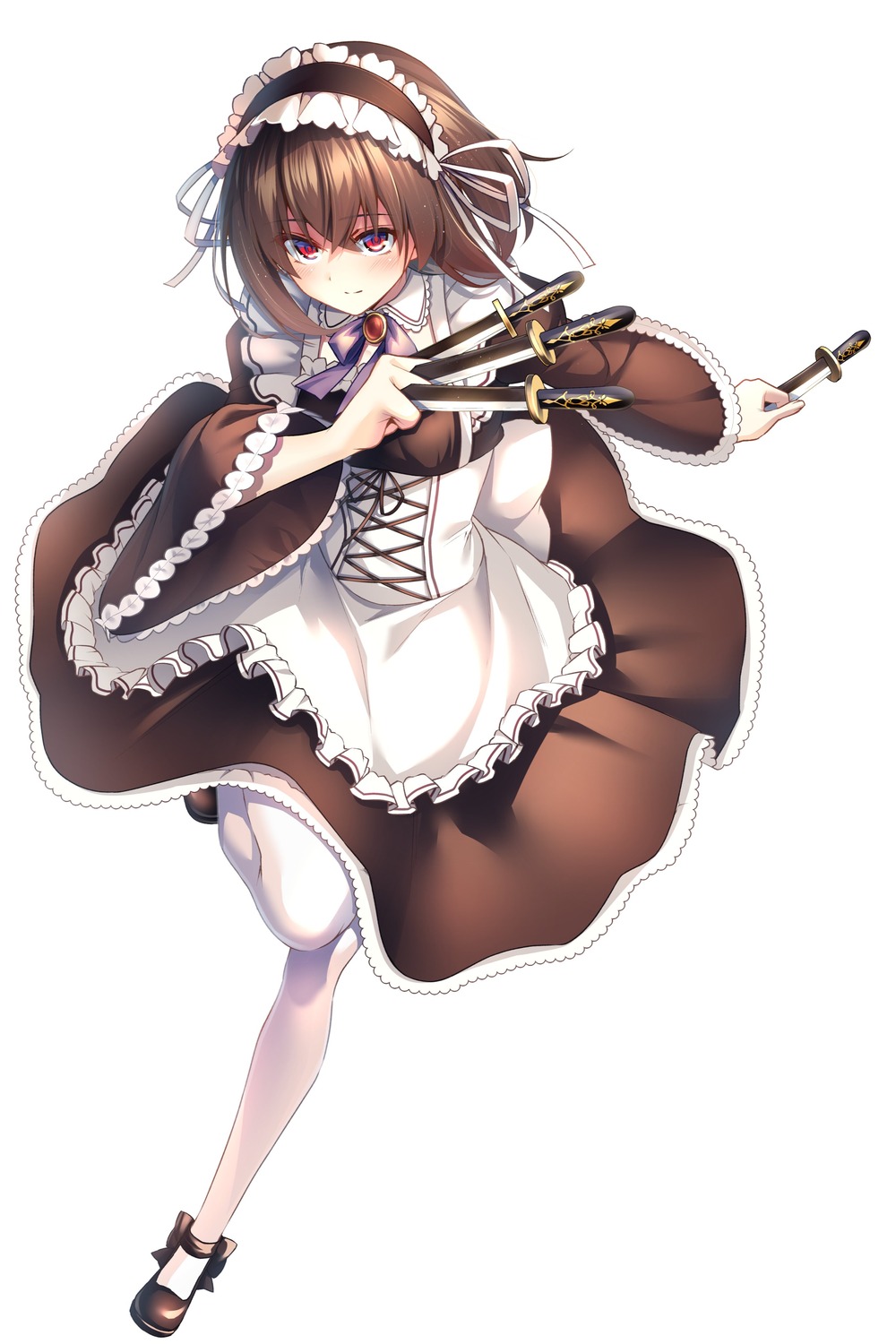keigen_hichou, maid, pantyhose, seiken_gakuin_no_maken_tsukai, shary_shadow_assassin, skirt_lift, weapon